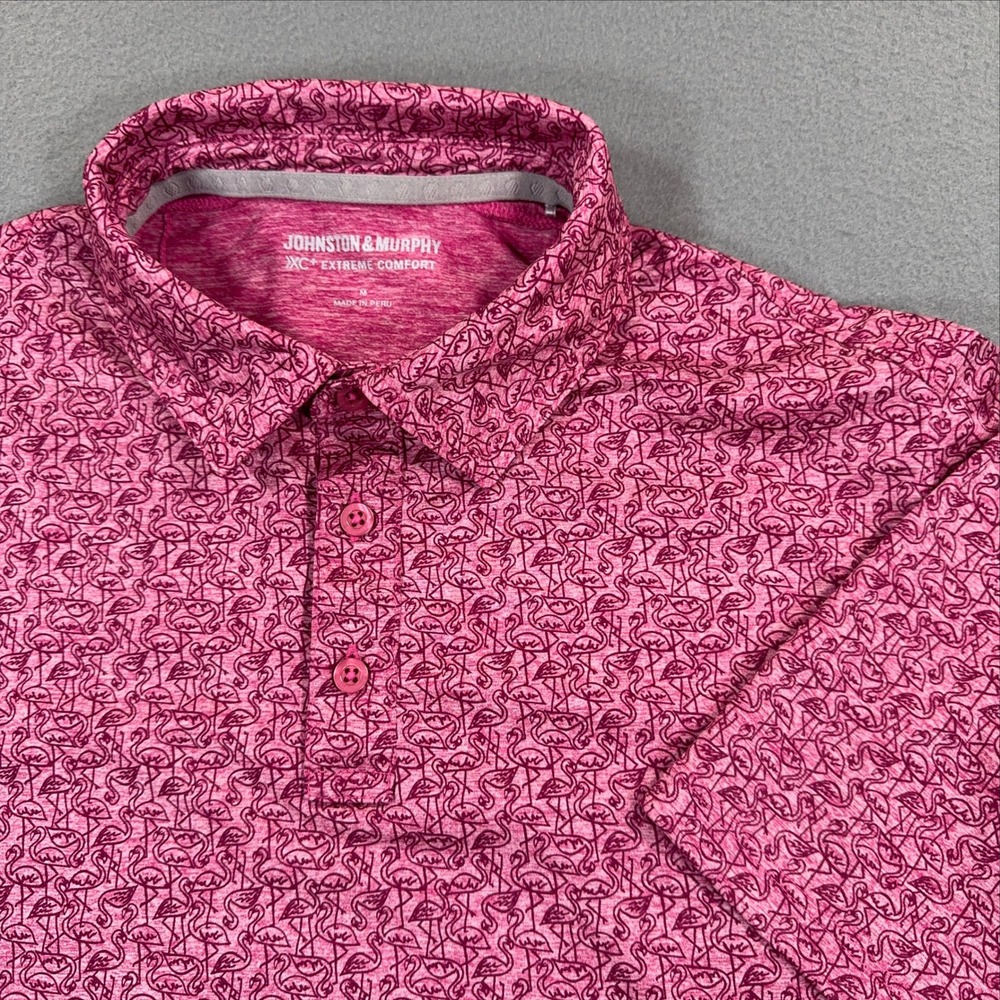 Johnston & Murphy XC4 Extreme Comfort Pink Flamingo Print Golf Polo Mens M